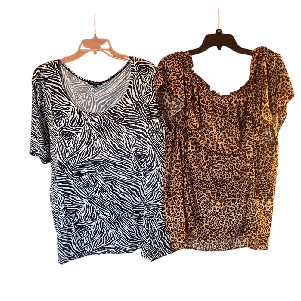 Bundle Of 2 Tops Zebra and Leopard Print Women's Size 3X